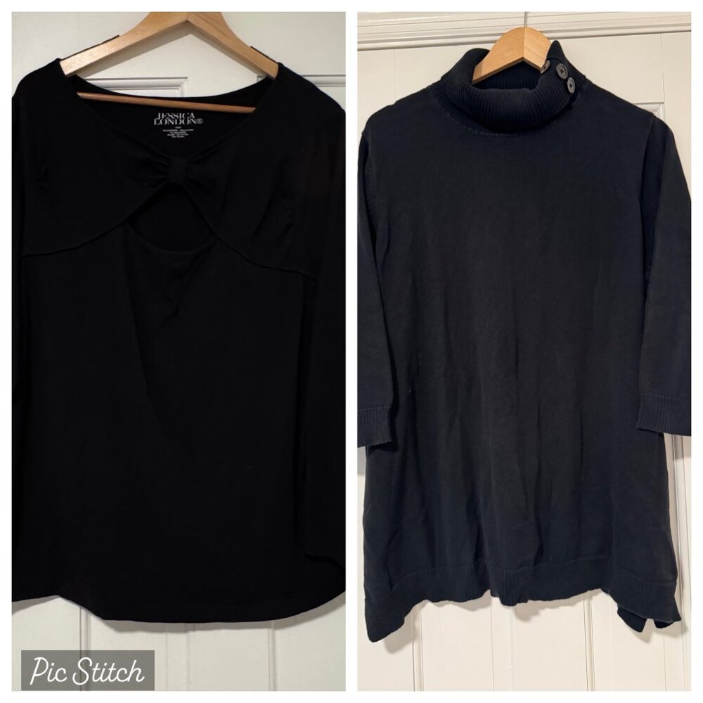 Bundle Lot Women Plus 22/24 Black Avenue 3/4 Sleeve Sweater Jessica London Shirt